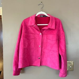 Zara hot pink faux suede cropped jacket